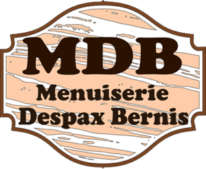 Logo artisanal Menuiserie MDB Occitanie sur fond bois marron, style rustique et professionnel,