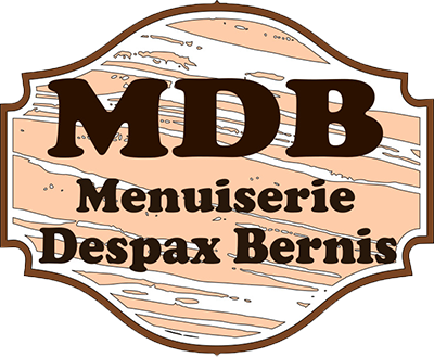 Logo artisanal Menuiserie MDB Occitanie sur fond bois marron, style rustique et professionnel,