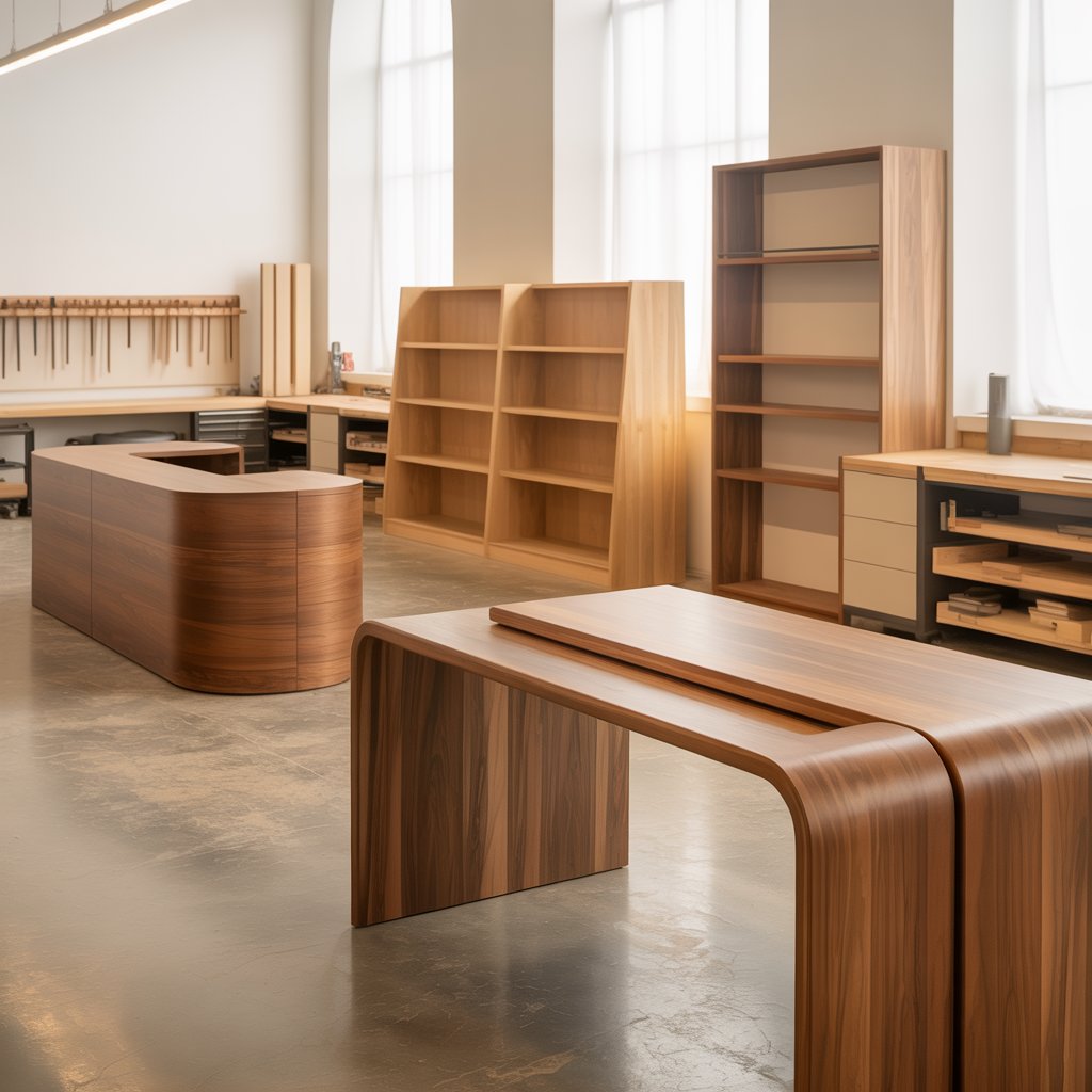 Bureaux contemporains en bois chez Menuiserie MDB Occitanie, atelier moderne lumineux et chaleureux,